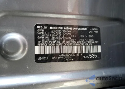 2020 Mitsubishi Eclipse Cross Es z USA, uszkodzony, nr VIN JA4AT3AA9LZ039619